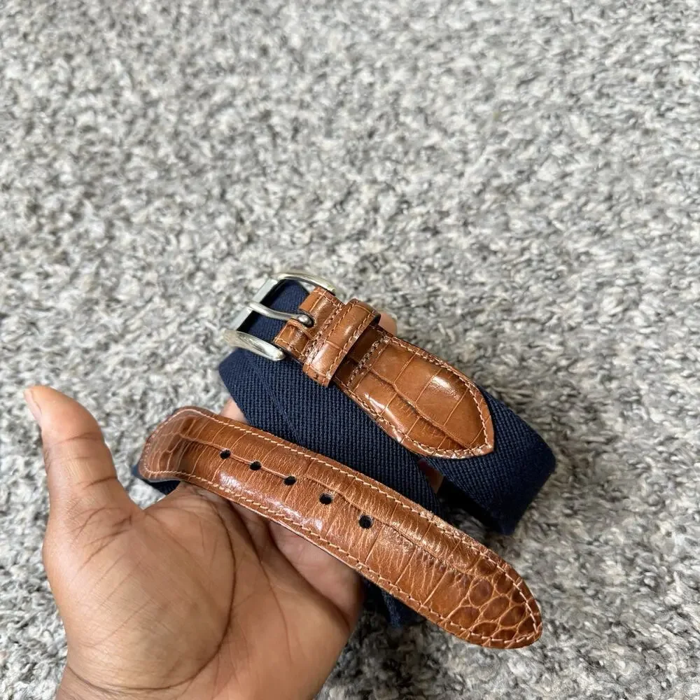 Trafalgar Size 40 Belt Blue Canvas Brown Croc Leather USA Web Golf